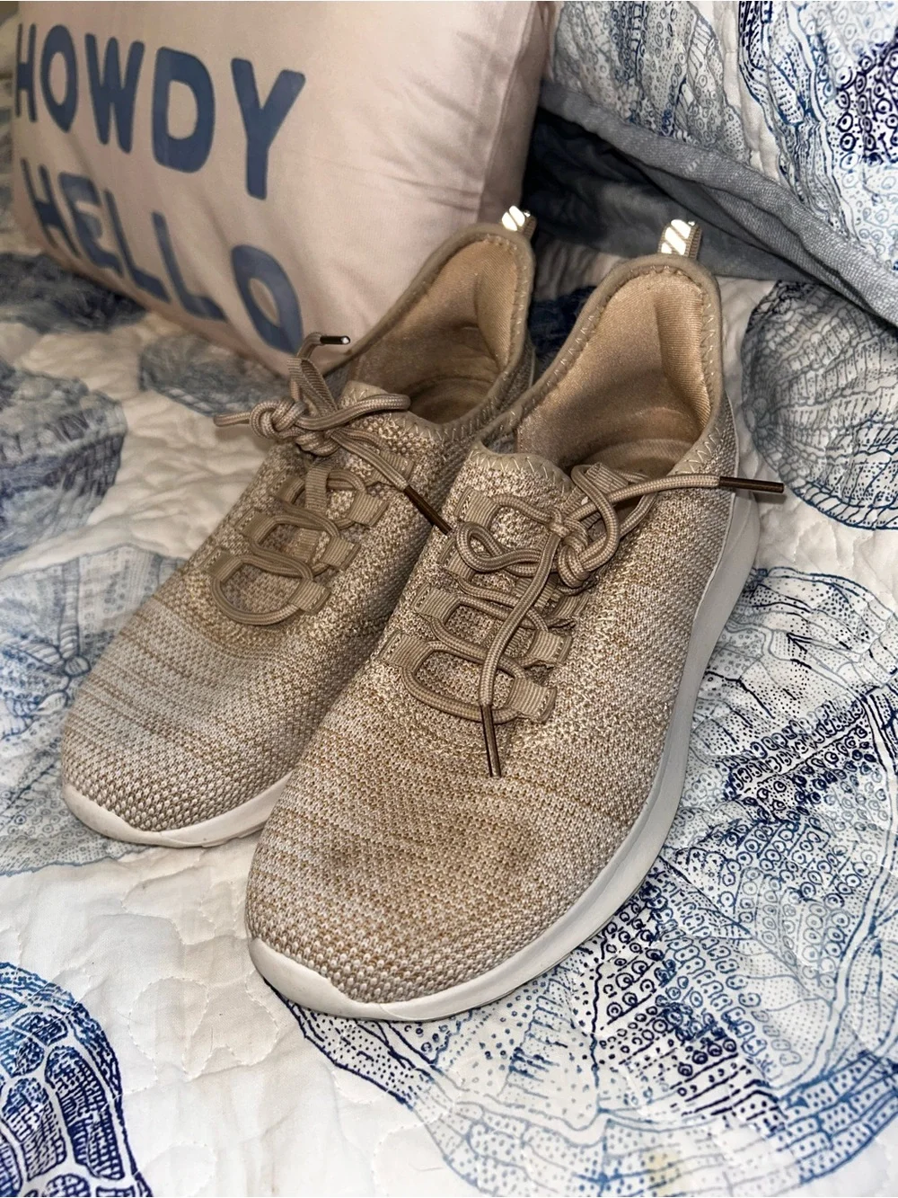 Casual Knit Lace-Up Sneakers in Beige - Women